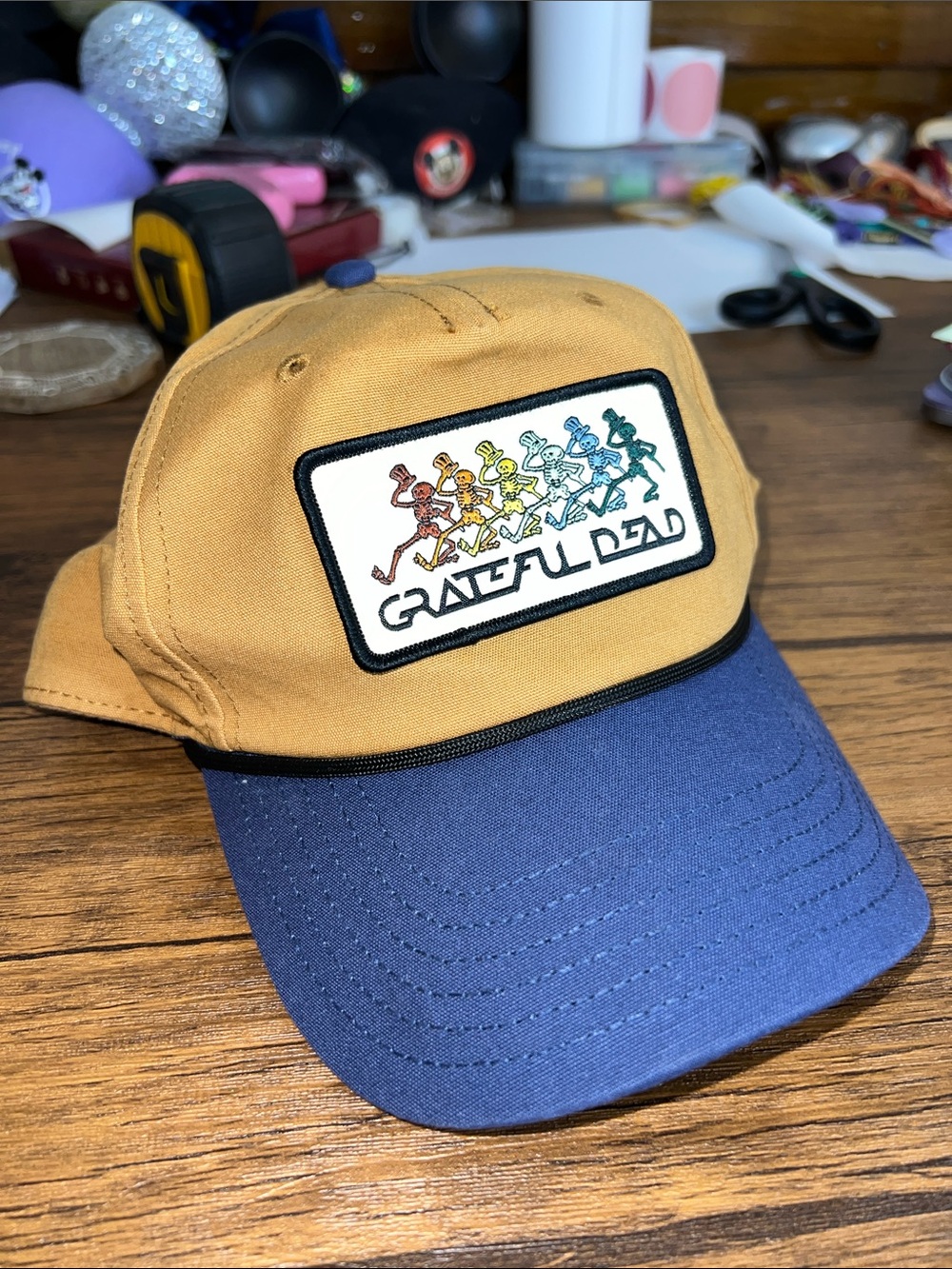 Grateful‎ Dead Dancing Skeletons Snapback Hat Tan Blue Trucker Cap- OS